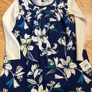 Tea Collection Blue Layered Sleeve Mighty Mini Tropical Lillies Dress Size 5 NWT